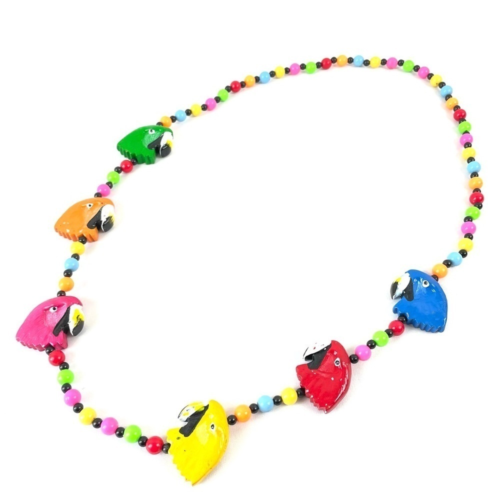 Vintage Beaded Colorful Tropical Parrot Mardi Gras Necklace